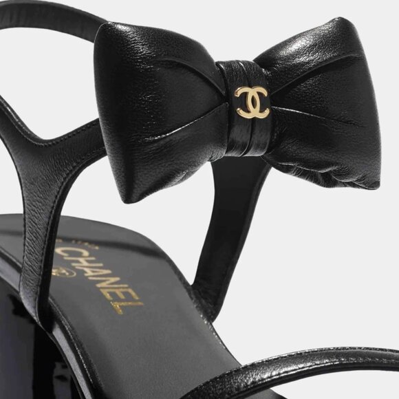 2025 Chanel Spring Summer black leather bow sandals - Picture 1 of 16